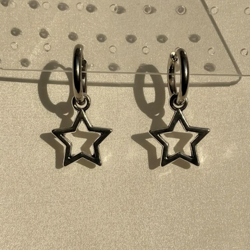 Star hoops | grunge earrings jewelry hypoallergenic y2k alt goth edgy punk silvery dangly nickel free