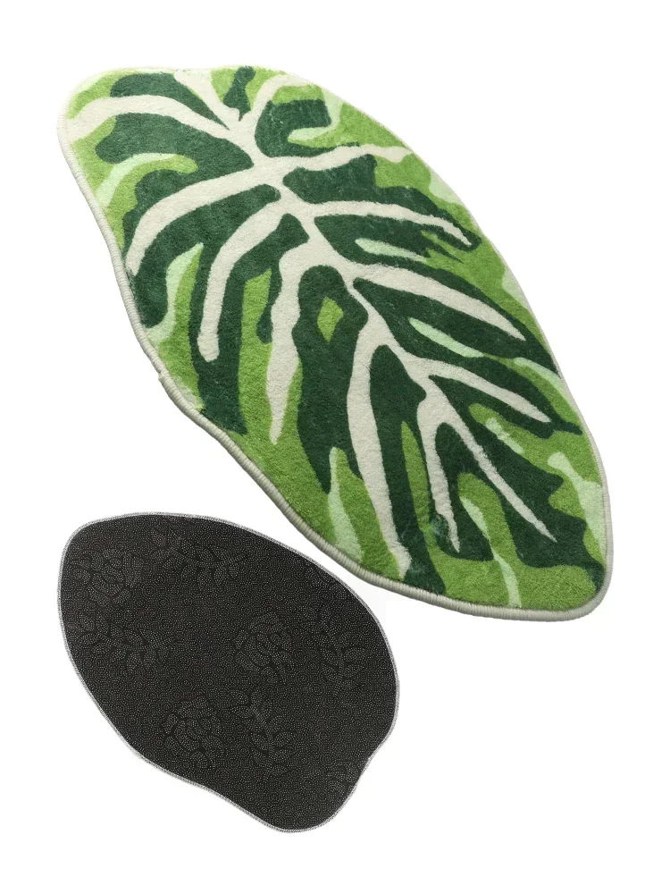 Green Leaf Carpet Imitation Cashmere Floor Mat Shaped Bedside Blanket Machine Washable Bedroom Decorative Floor Mat