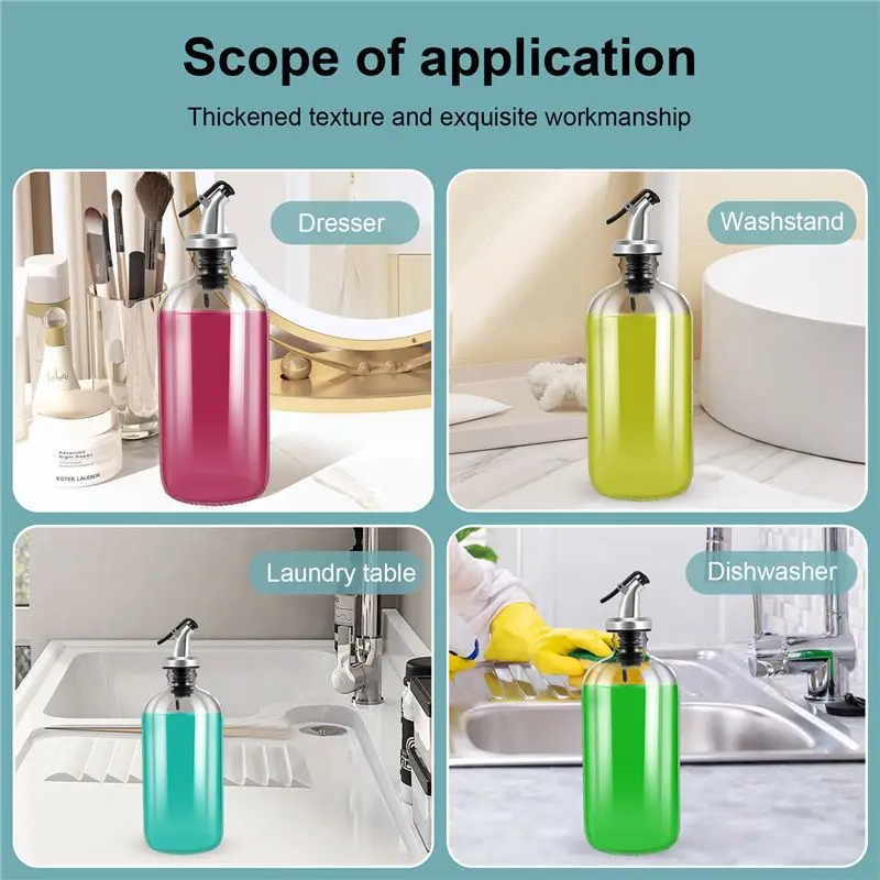 B03C-16Oz Glass Mouthwash Dispenser With Pour Spout Funnel And Labels Reusable Mouthwash Bottles Container