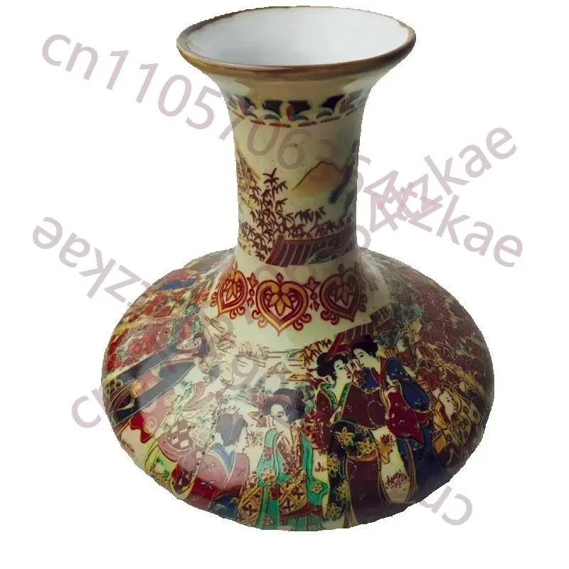 

Старинная китайская розовая фарфоровая ваза с длинным горлышком и изображением японской леди, антикварное азиатское декоративное напольное украшение