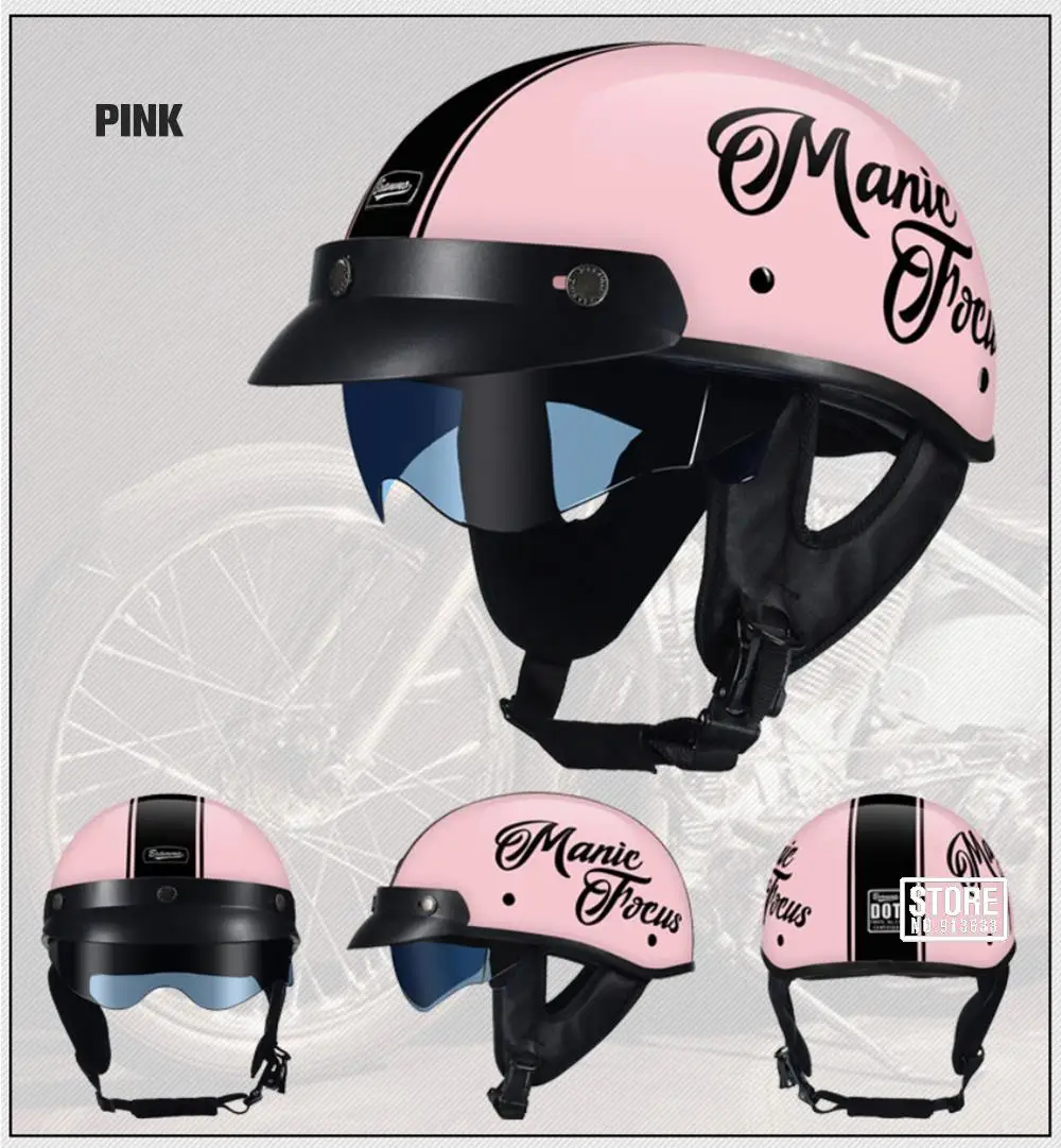 Retro Motorrad Helm DOT Zertifizierung Moto Helm Männer Frauen Halb Helm HD Objektiv Casco Vier Jahreszeiten Reiten Roller Capacetes – Detail 22