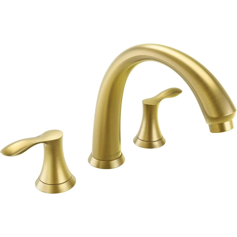 Brushed Gold Roman Tub Faucet with Two Handles, Deck Mount, High Flow, 8-Inch Widespread