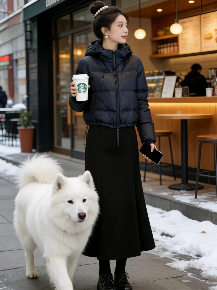 

Faionable Warmth down Cotton Jaet Women's Winter Coat Bread Sle ort Outerwear Korean Loose Fit Thiened Zipper Closure