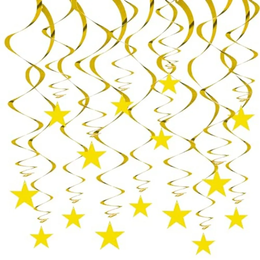Gold Star Hanging Swirl Decorations for Parties
