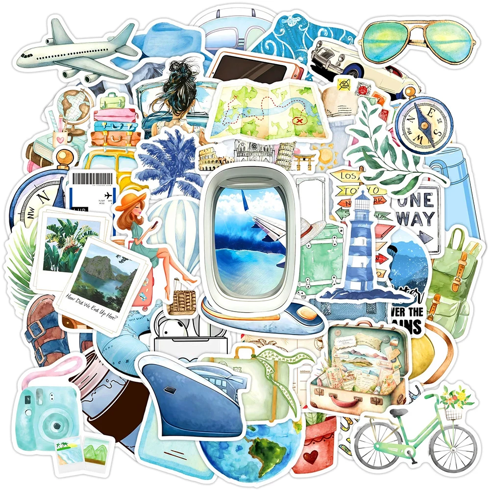 10/30/50 Stück Cartoon Outdoor Reise- und Freizeit-Aufkleber, Aquarell Ästhetische Sticker, DIY Gepäck-, Notizbuch- und Handy-Dekoration, Spielzeug