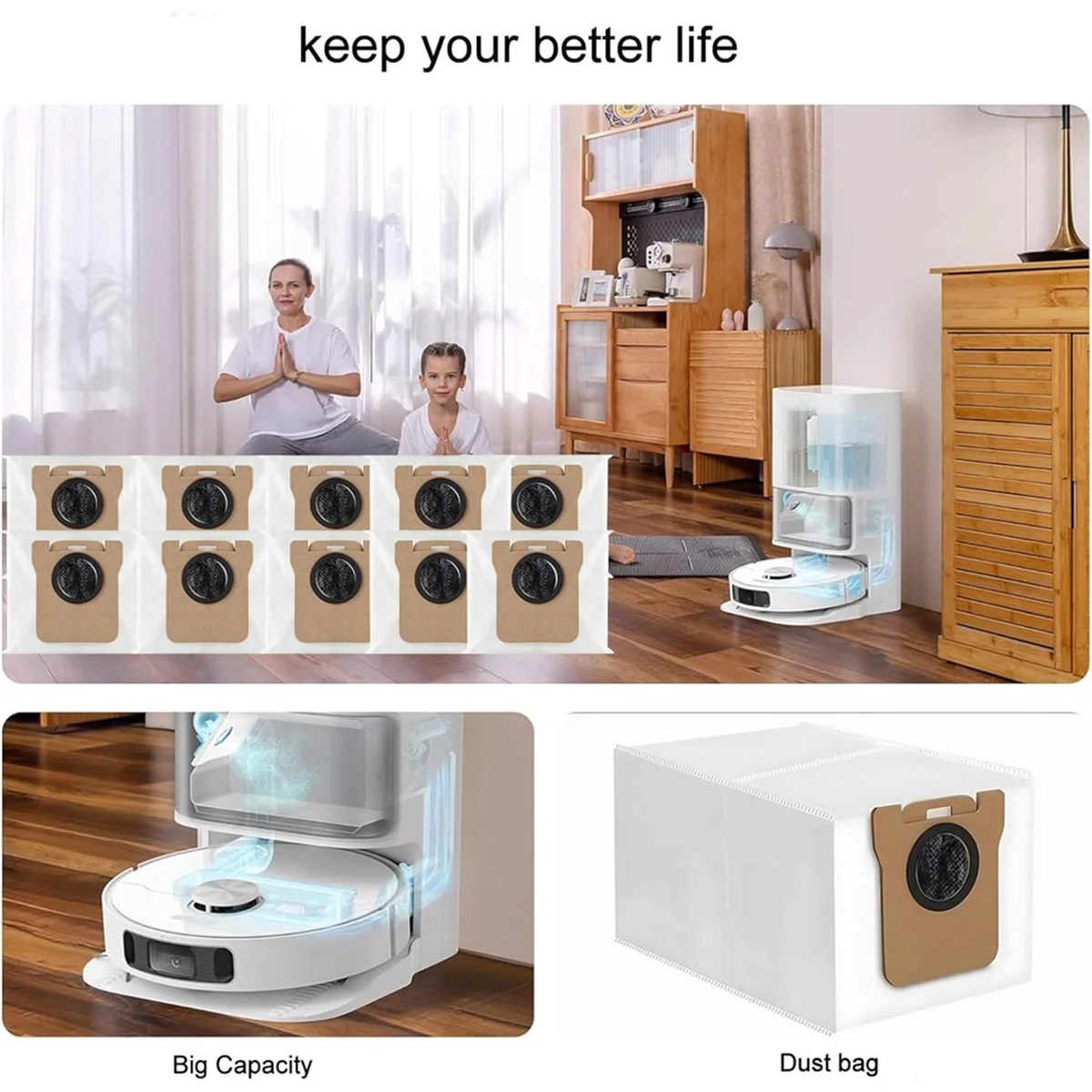 10 عبوات من أكياس المكنسة الكهربائية لملحقات المكانس الكهربائية الروبوتية Dreame L10s Ultra/L10 Ultra/L20 Ultra S10 Pro