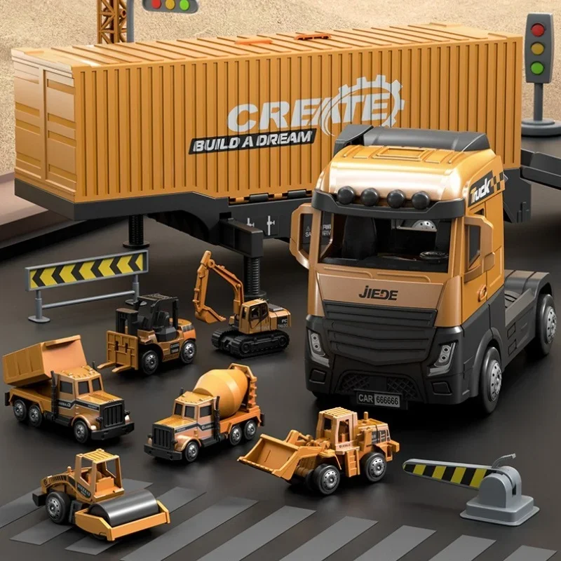 Camión contenedor para niños, excavadora de ingeniería de aleaciones, juego de camión grúa, coche de juguete de almacenamiento