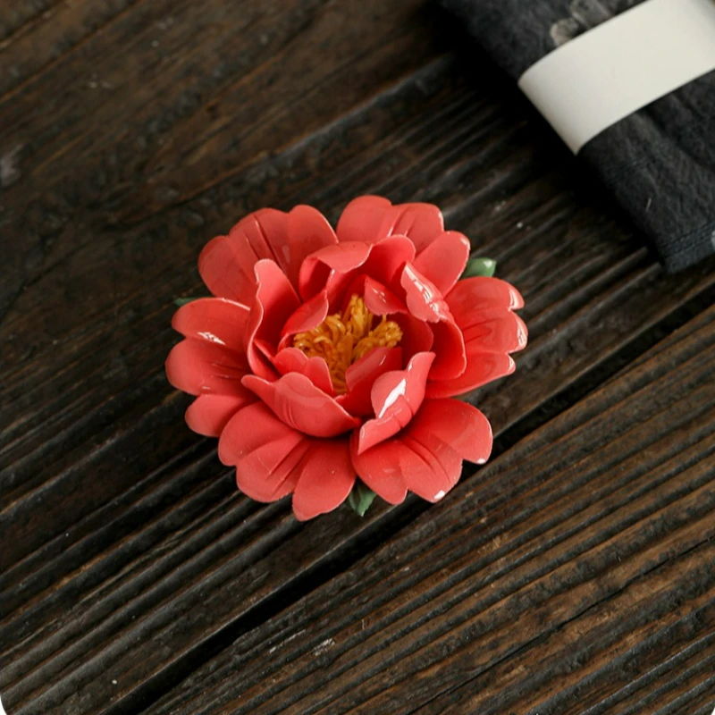 Ceramic Hand Pinched Peony Flowers Chinese Creative Household Living Decorations Handicraft Simulatio Tea Ceremony Ornaments New