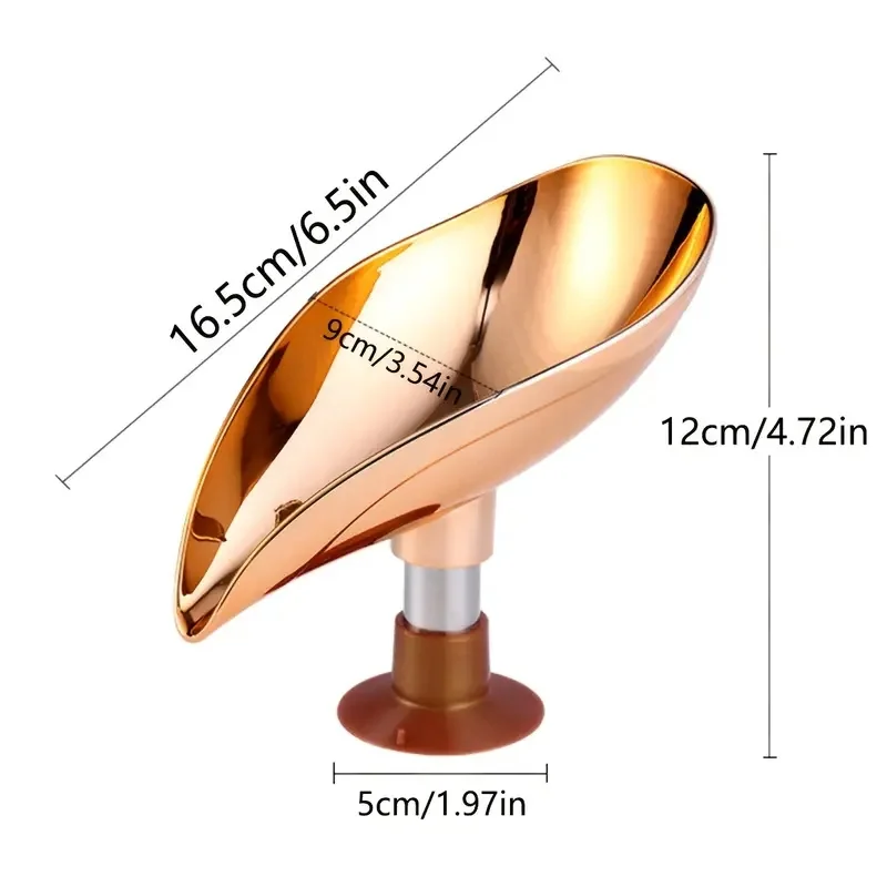 1Pc Soap Dish Reusable Easy To Dry Rose Golden Leaf Shaped Soap Box Supplies Bathroom Accessories Suction Cup Soap Dish Gadgets