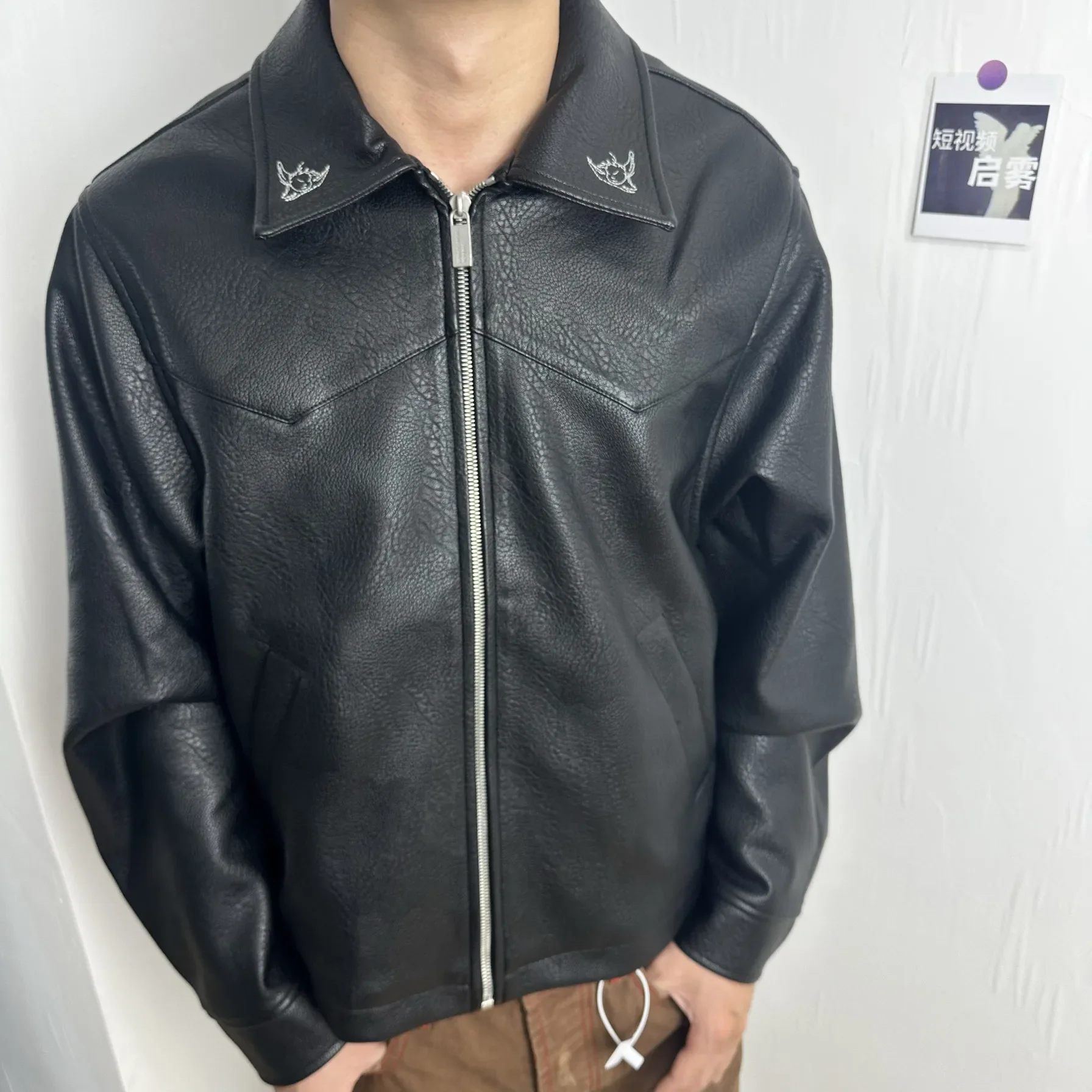 ER/D 25ss custom-dyed lambskin embroidered short wide leather jacket
