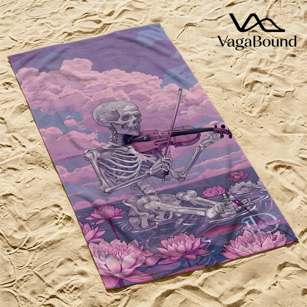Skeleton Violin Serenade Luxury Beach Towels Crafted from Combed Cotton Plush and Absorbent Beach Towel or Pool Towels