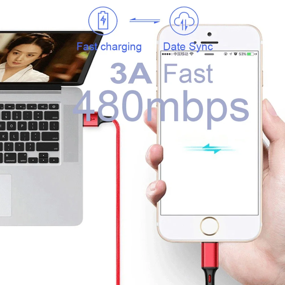 كابل USB آيفون 5 6 7 8 Plus X XS XR 11 12 13 14 Pro Max SE 1m 2m 3m طويل 25 سنتيمتر 50 سنتيمتر قصيرة iOS شاحن البيانات الحبل شحن سريع