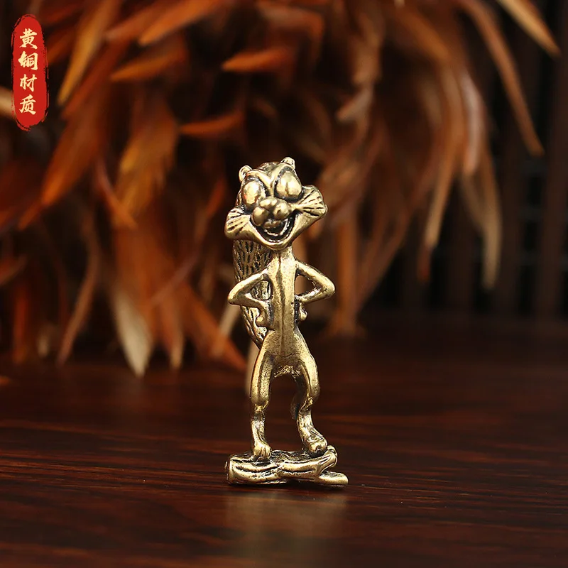 , pure brass, antique-style, small squirrel home decor, animal figurine for landscaping, miniature landscape decoration,
