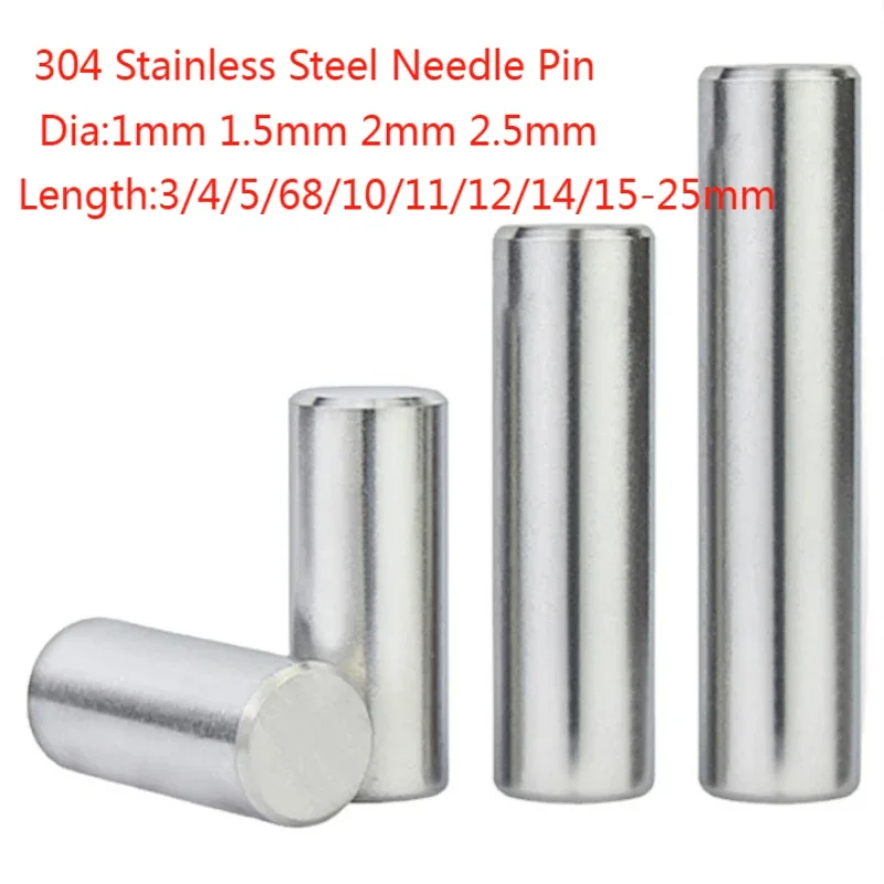 

304 Stainless Steel Needle Roller Locating Pin, Cylindrical Pin Roller, Diameter 1, 1.5, 2-3mm Length, 3mm-25mm