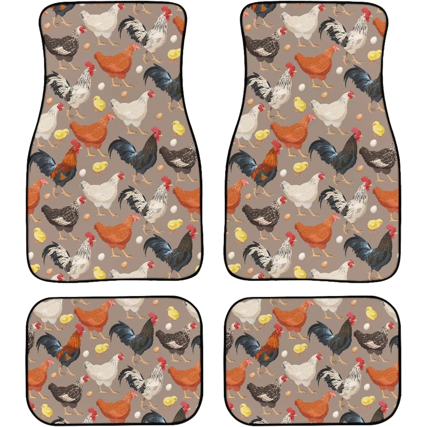 

Fit Chicken Print Car Floor Mats - Cute Rooster & Hen Farmhouse Design, Rustic Country Style All-Weather Vehicle With Egg Carton