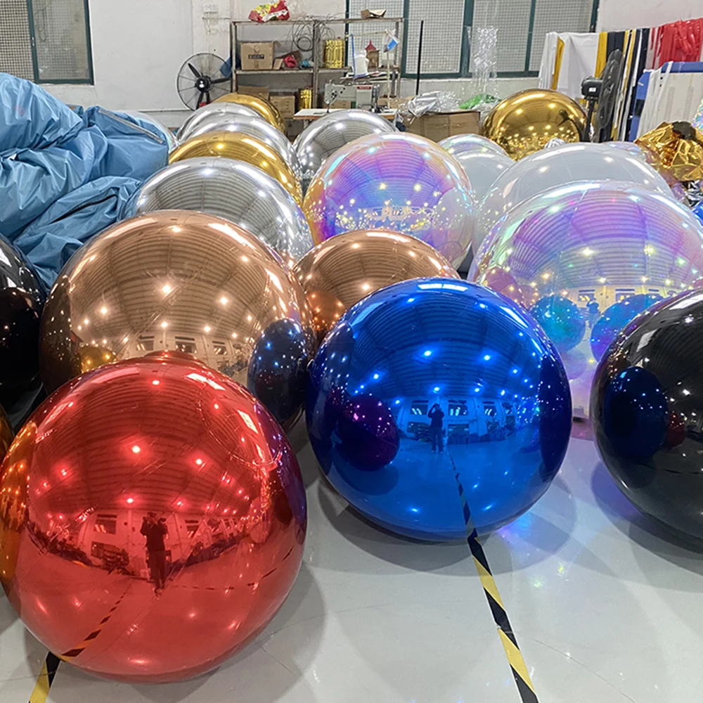 Free ship 16 colors Inflatable Mirror Ball 0.5~3 Meters Hanging Inflatable Sealed Gold Silver Airtight mirror Balloon For Decor