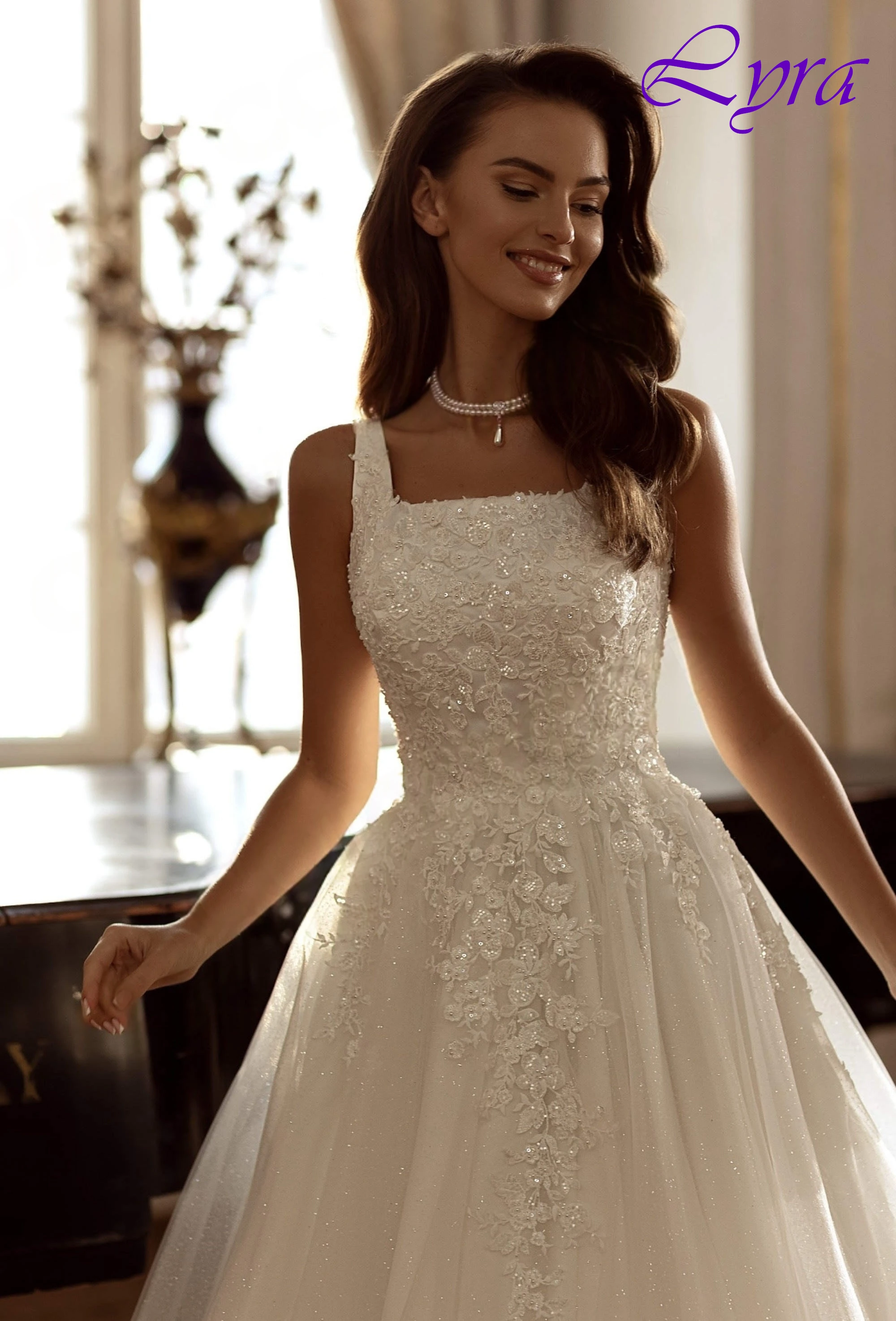 

Customized A-Line Square Collar Spaghetti Straps Exquisite Evening Dress and Sparkly Bridal Party High Quality Party Dress