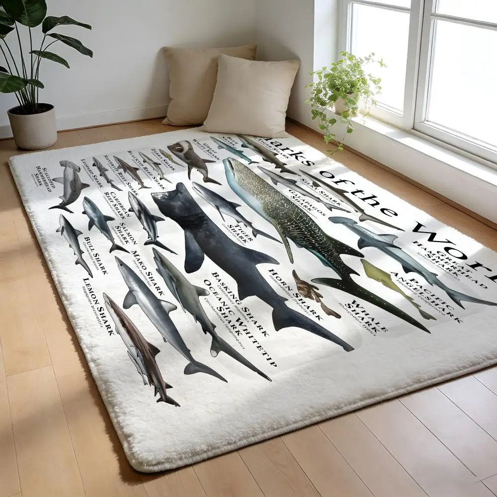 

Floor Mat Soft Flannel Rug Non-Slip Absorbent Mat for Bathroom Bedroom Home Decor Whale and Shark Seashells Turtles Octopus Fish