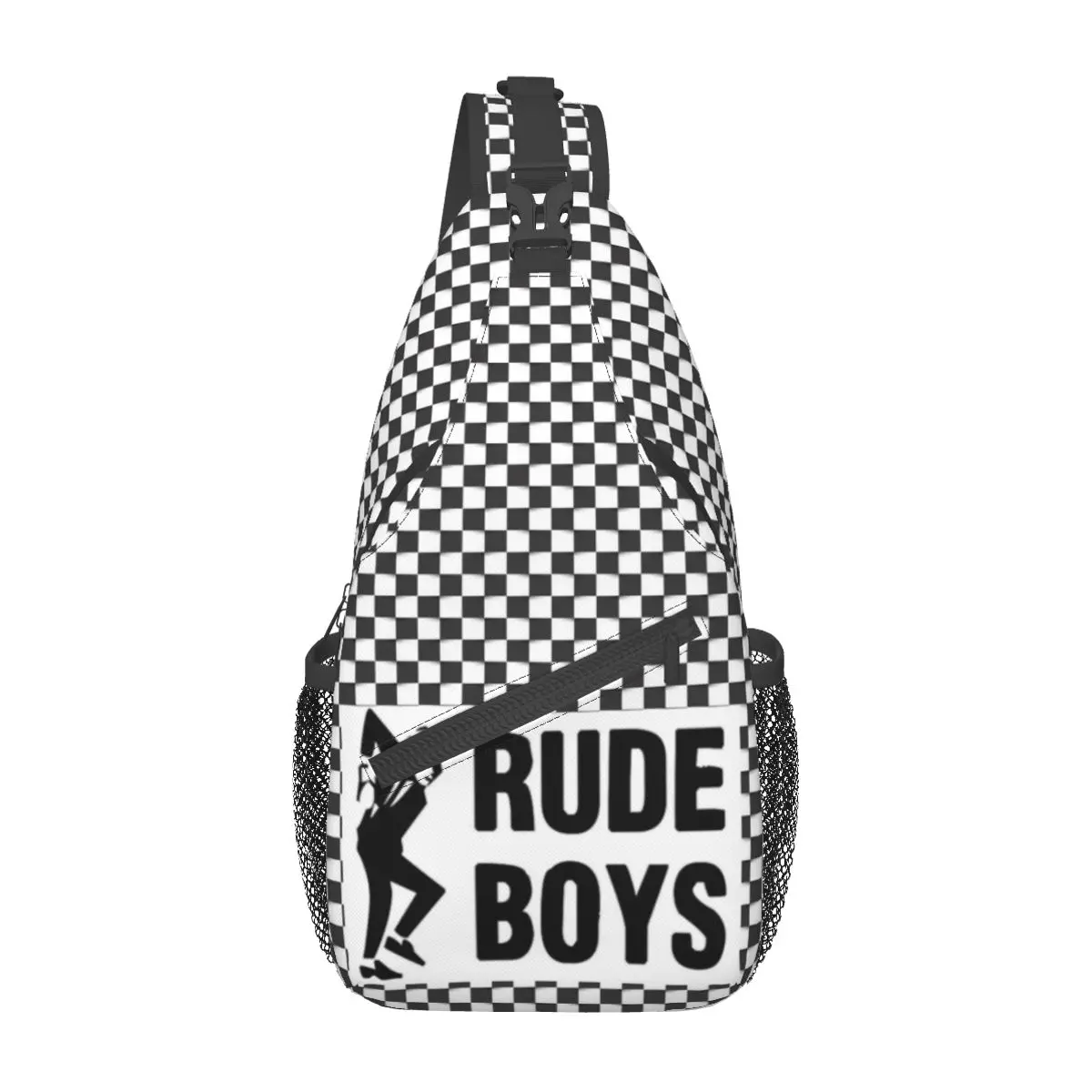 Ska Dambord Onbeschofte Jongens Crossbody Sling Tassen Bedrukte Borsttas 2 Toon Muziek Punkrock Voor Tassen Wandelen Reizen Biking Tas