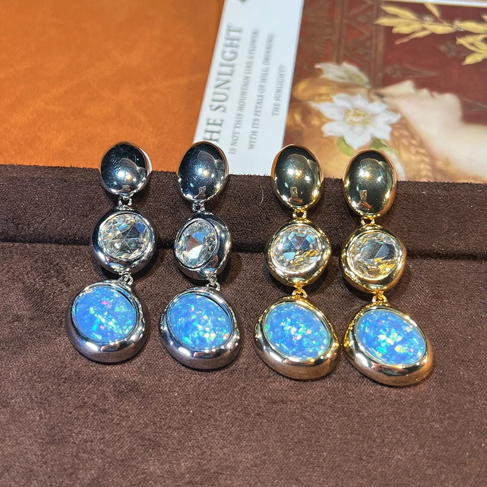 Mermaid Princess Colorful Blue Teardrop Earrings, Light Luxury Shoulder Sweep, Ins-Style, French Minimalist, Gold-Plated S925