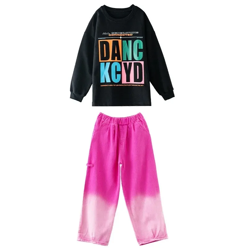 Youth Girl Clothes,Zumba Wear,Stage Clothes,hip Hop Dance Clothes,hip Hop Costume for Children for Dance,Loose Sportswear