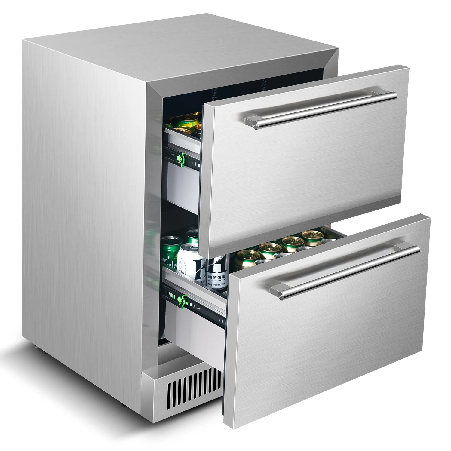 

Under Counter Refrigerator Drawer Built-in Freestanding Stainless Steel Double Drawer 24'' Outdoor Beverage Refrigerator