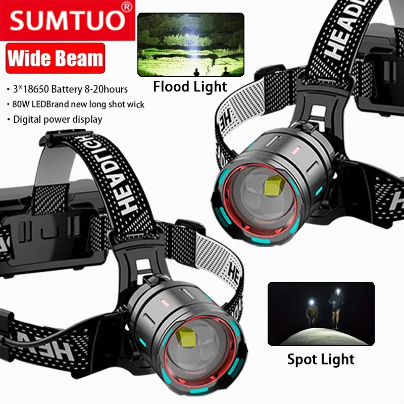 

2024 Newest Powerful LED Headlamp 800W LED IR Sensor Rechargeable Headlight 3500M Super Bright Head Flashlight Fishing Lantern