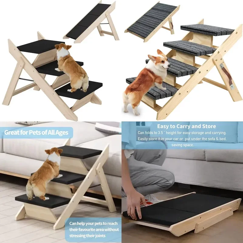 for Wooden Pet Stairs Dog Ramp with Non Slip Mat  High Bed Sofa Car