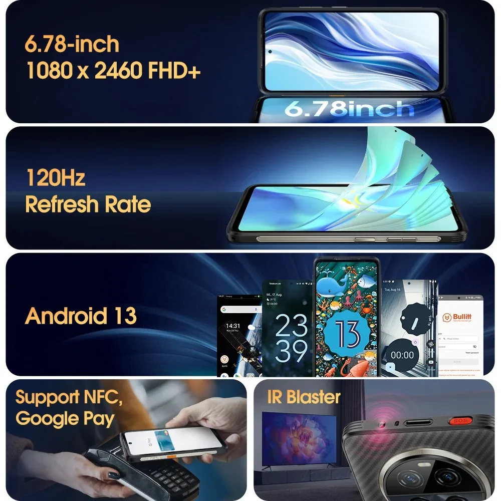 Ulefone Armor 23 Ultra Rugged Phone 12GB+512GB Satellite Message 6.78” 64MP Night Camera 120W MediaTek Dimensity 8020 NFC Phone