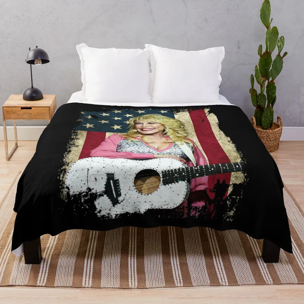 

Retro Country Music Dolly Parton's American Flag Throw Blanket Bed linens Shaggy Blanket Decorative Sofa Blankets