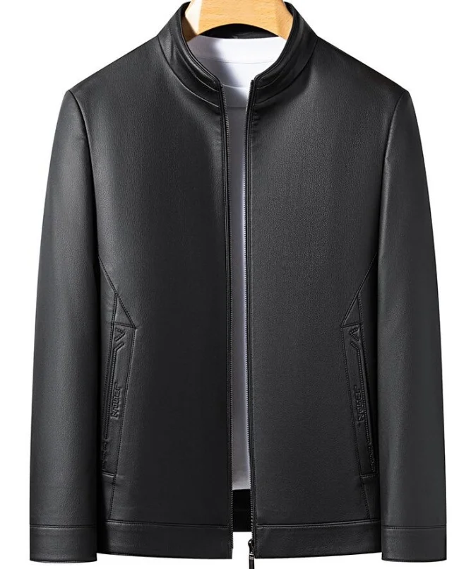 

Men Casual Fashion Jackets Handsome Trend Solid Color High Quality Male Stand Collar Leather Jacket Spring Autumn Coat