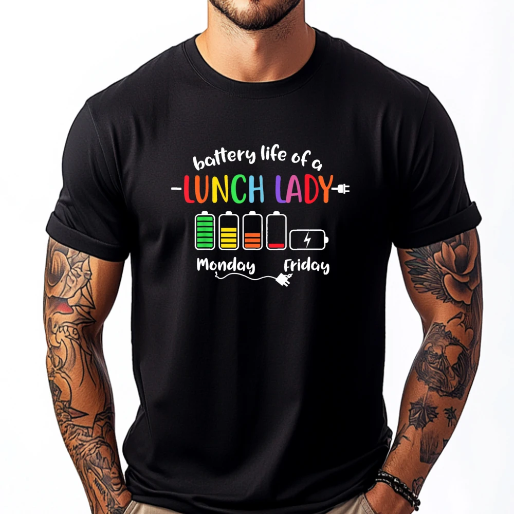 

Battery Life Of A School Lunch Lady Cafeteria Worker Funny 3XL Men Clothing Long Sleeve T-Shirt Print