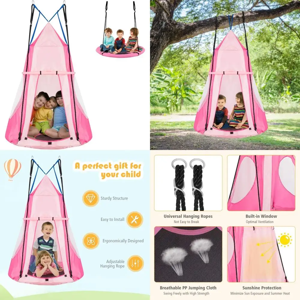

Children's Outdoor Swing Chair and Play Tent Combo, 40 Hammock Seat with Detachable Tent, Up to 330 lbs, High-Quality Kids Swing