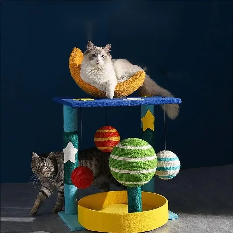 Modern Sustainable Cat Tree & Bed House Play Toy Cats Kittens Featuring Ladder Scratcher Post Plush Paper Cotton Cloth Furniture