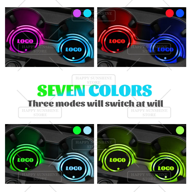 7 Colorful LED For Lancia Ypsilon Musa Kappa Delta Lybra Logo Car Water Cup Mat Drink Holder Coaster Light Decorative Accessorie