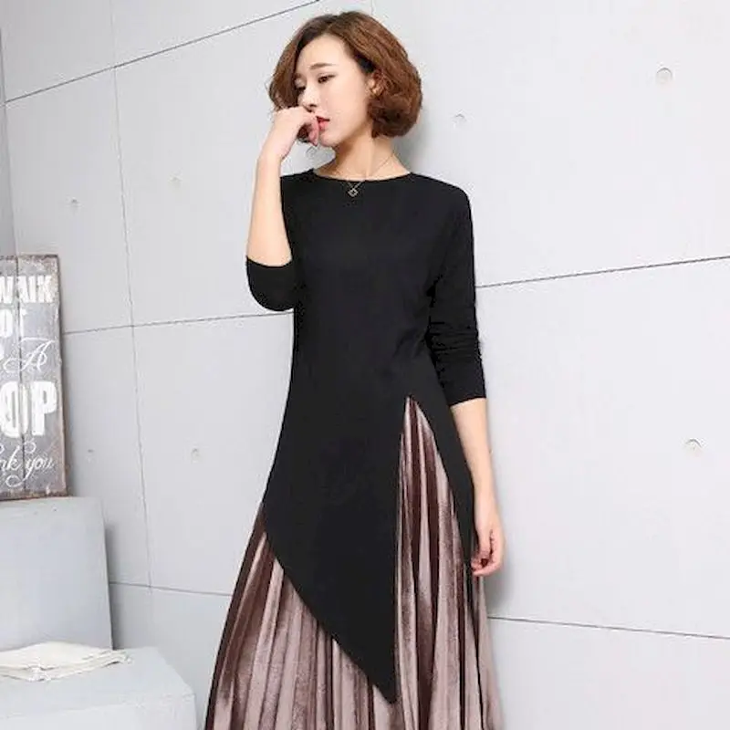 American Style T-shirts for Women Summer Trendy Design Irregular Bottoming Mid-length Top Tshirt O-neck Oversized T Shirt