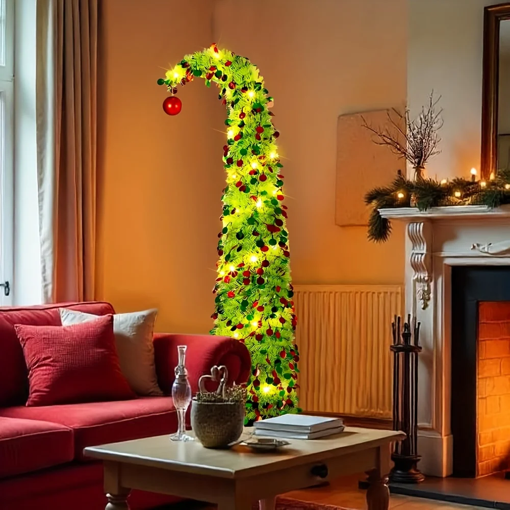 Albero di Natale stravagante di luglio da 5' con decorazioni luminose a 50 LED, albero di plastica curvo pop-up