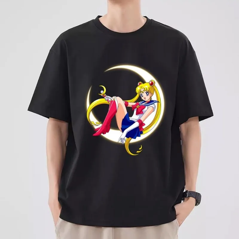 Bilibili Sailor Moon T Shirt Men Couple Combination Clothes Short Sleeve Collar Fashion T-shirt Women Cotton