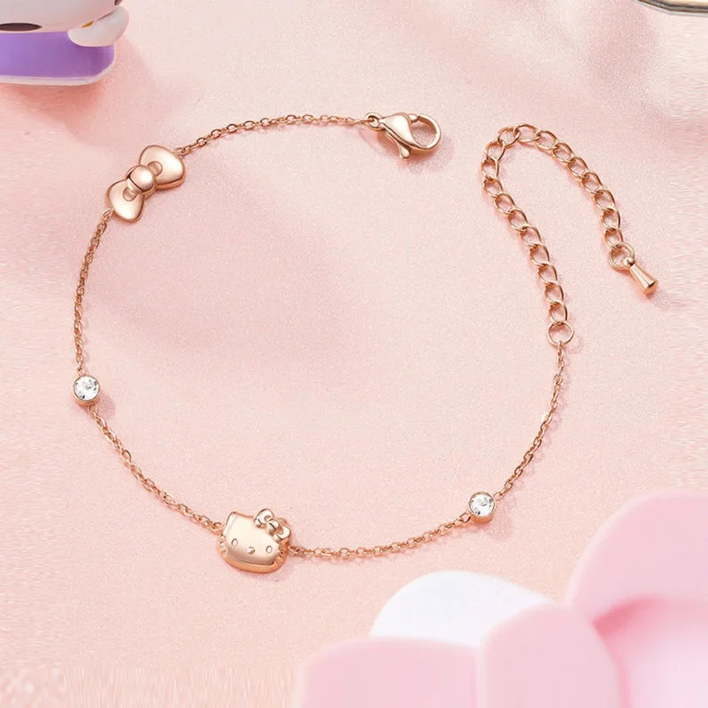 Sanrio Hello Kitty Bracelet Anime Hello Kitty Y2K Bow Gold Plated Bracelet Girl Birthday Gift