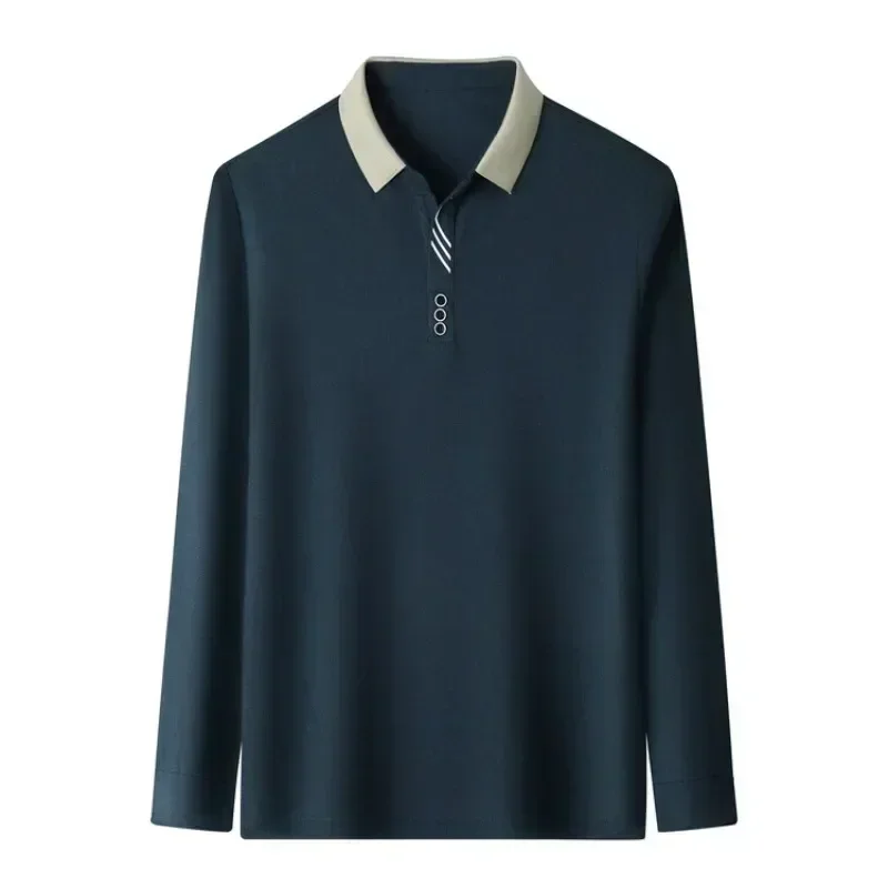 Men's Long Sleeve Turn-down Collar Waffle T-shirt Business Casual Polo Shirt Tee image 2