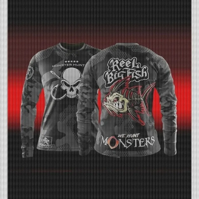 WE HUNT MONSTERS Lure Fishing Suit Skeleton Monster Fish Personalized Print Quick Drying Long Sleeved Competition Suit