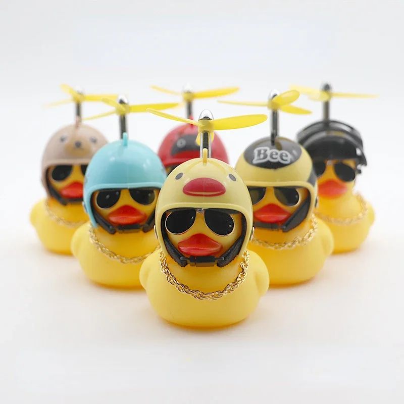 Car Little Yellow Duck with Helmet Fan Light Electric Bicycle Handle Bar Cute Toys for E Bike Motorcycle MTB Road Mountain Bike