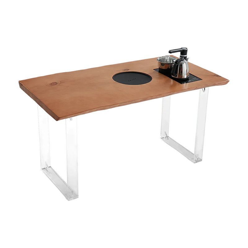

Solid wood tea table and chair combination ash wood large board log household small apartment acrylic suspended balcony