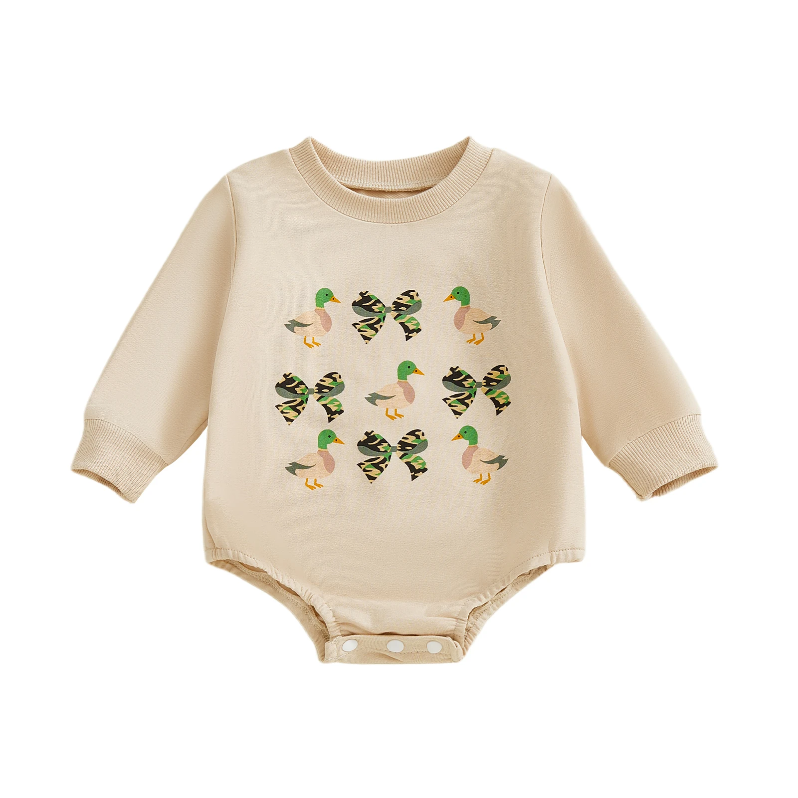 

ViSgogo комбинезон для маленьких девочек, осенний комбинезон с длинными рукавами и круглым вырезом, камуфляжный комбинезон с принтом утиного банта