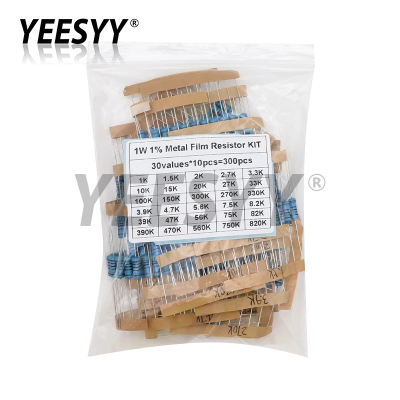 150PCS 300PCS 1/2W 1W 2W 3W Resistance 1% Metal Film Resistor Assortment Kit Set 30Kinds Each 5/10PCS 1R~750R 1K~820K Ohm