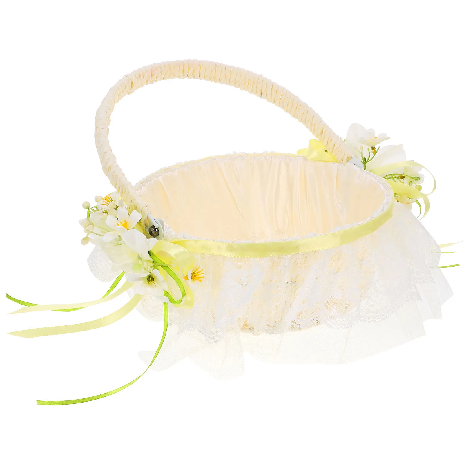 

Wedding Flower Girl Basket Elegant White Cloth Material Petal Storage Baskets for Bridal Party Home Decor