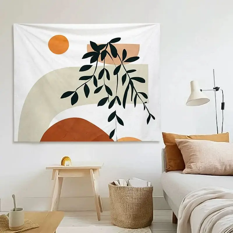 VIKAMA Bohemian Abstract Foliage Solar Disk Geometric Forms Tapestry Understated Wall Decor Home Accent Stylish Soft Durable