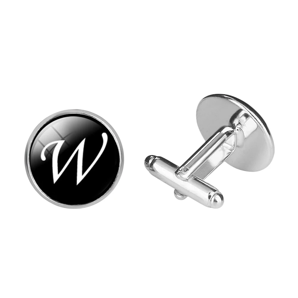Cuff Links For Men Smooth Electroplating Design Easy Clean Sleeve Collar Button Accessories Decorative Round W Letter
