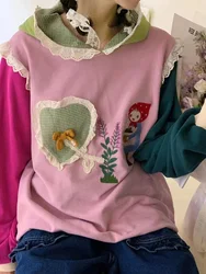 2026 Spring Kawaii Clothes Women Cotton Lolita Anime Cartoon Long Sleeve Hoodies Mori Girl Hooded Sweatshirt Y2K Top