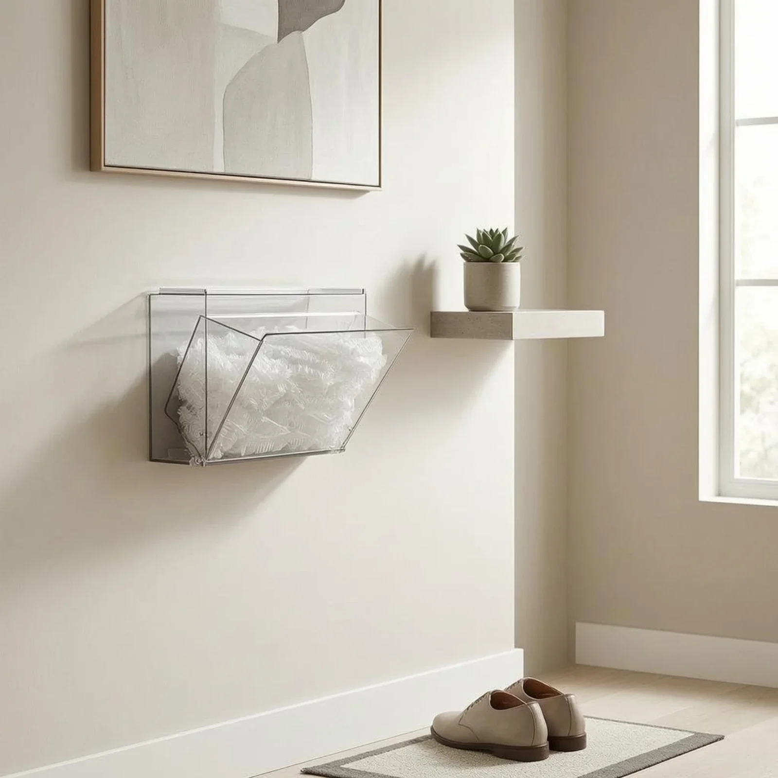 Wall-Mounted Storage Box Adhesive Mount Wall Mounted Storage Bin Clear Plastic Organizer Transparent for Entryway